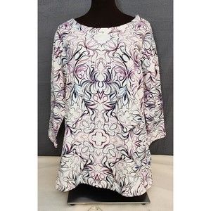 T By TALBOTS Women Stretch Thick Comfy Cotton Blouse 3/4 Sleeve‎ Floral Sz Large
